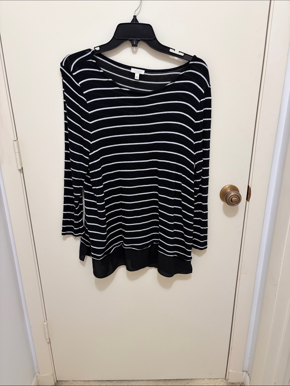 Talbots Black and White Striped Long-Sleeve Tee